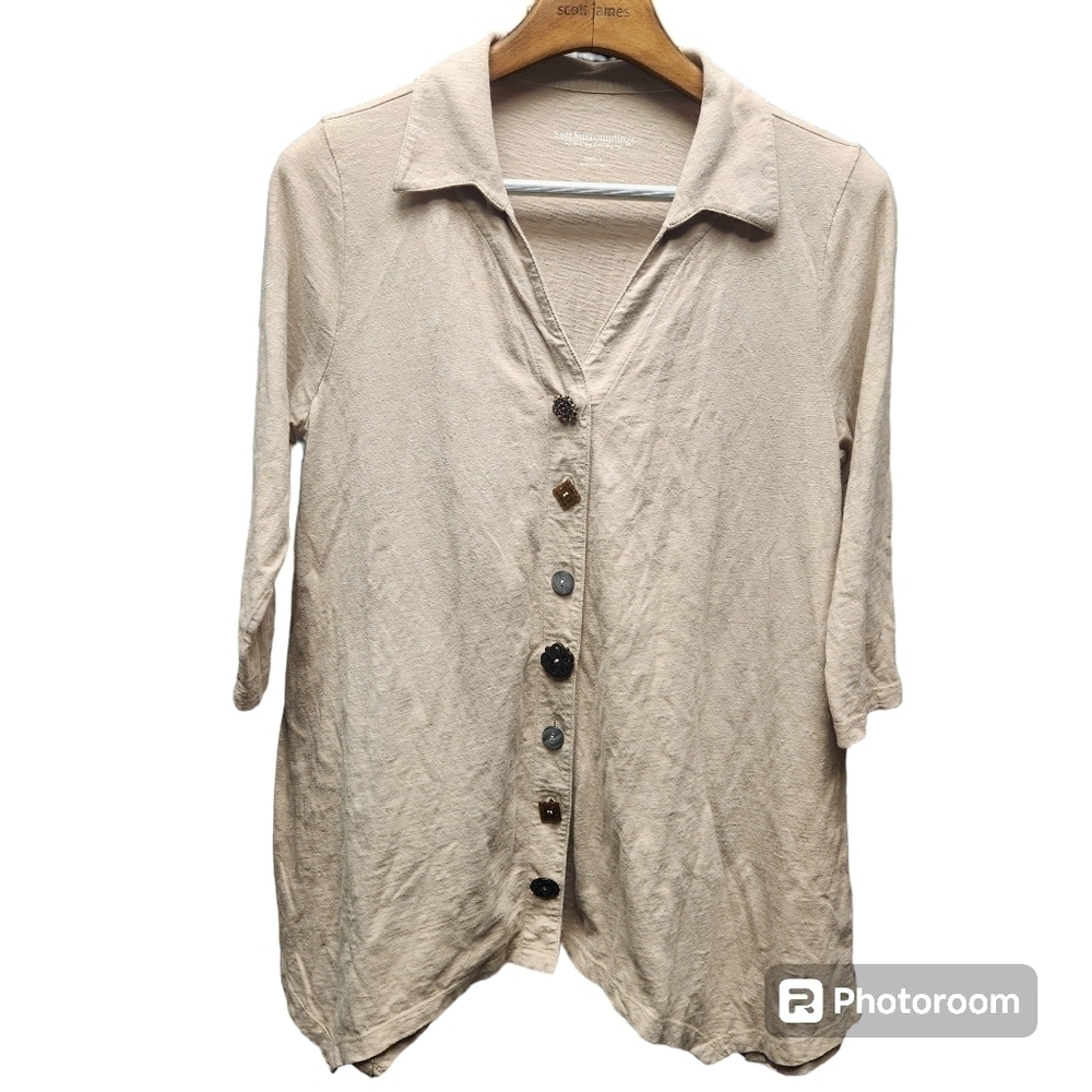 Soft Surroundings Sz.M Danielle Button Front Tunic Knit Top Shirt